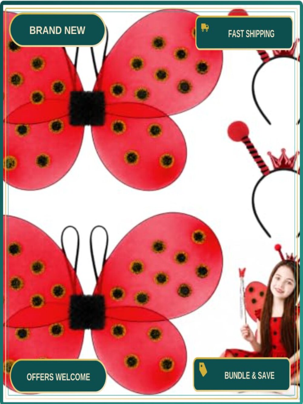 Ladybug Headband Wings Set Costume Accessories Halloween Cosplay Party Favor
